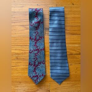 👔 TWO Men’s 100% Silk Ties-Brookville Collection Paisley & VanHeusen Striped 👔